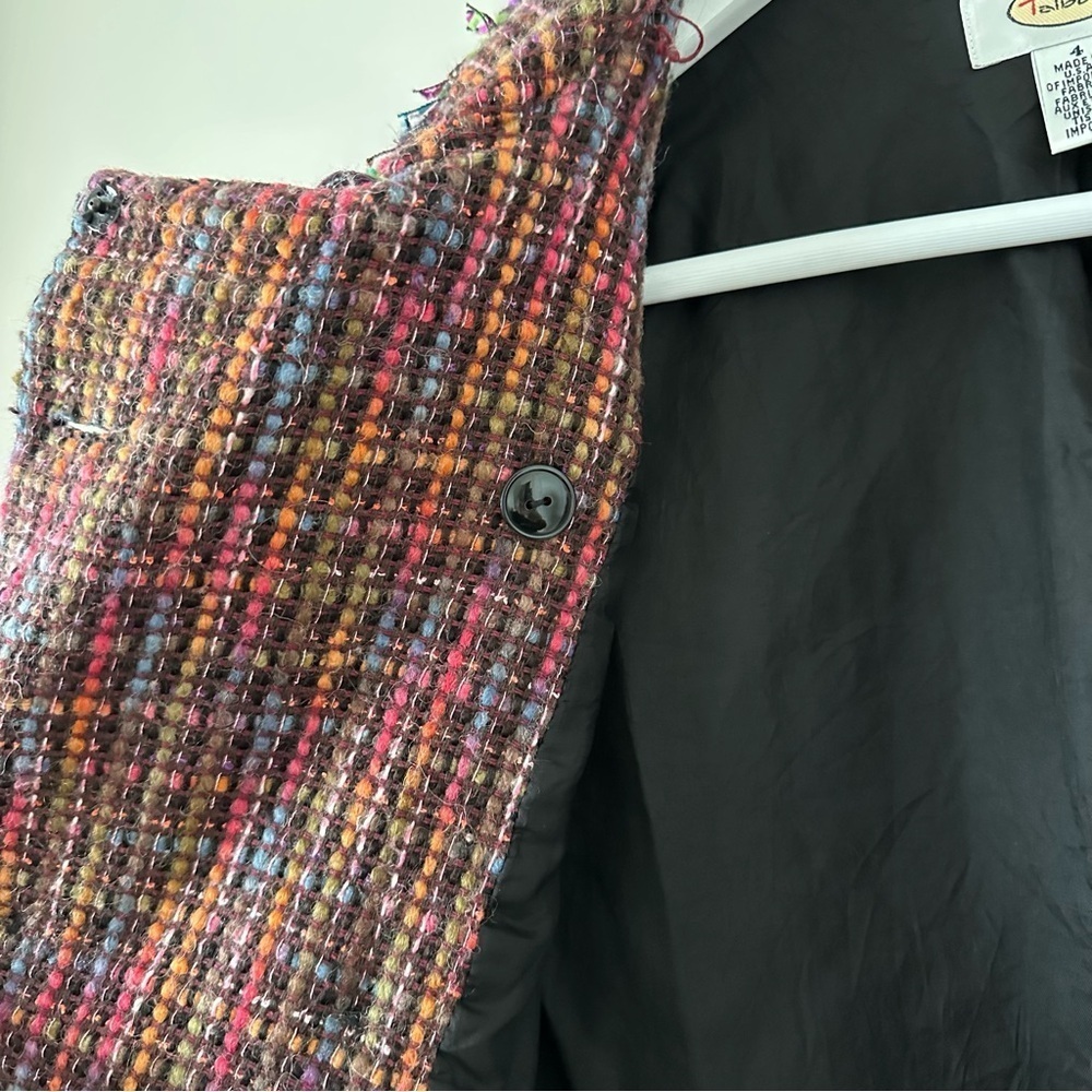 Talbots Tweed Jacket Rainbow Colorful Knit Blazer Fringe Funky Rodeo Witchy Pink - Picture 6 of 16